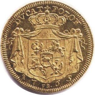 Reverso Prueba Ducado 1765 FS "de corona" L en la manga - valor de la moneda de oro - Polonia, Estanislao II Poniatowski
