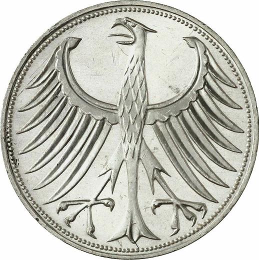 Reverso 5 marcos 1970 G - valor de la moneda de plata - Alemania, RFA
