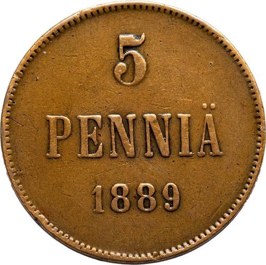 Реверс монеты - 5 пенни 1889 года - цена  монеты - Финляндия, Великое княжество