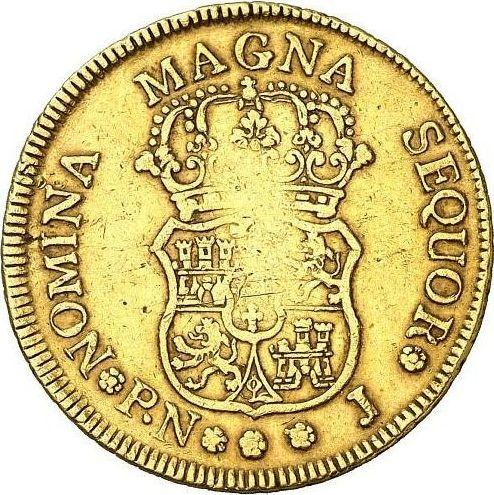 Реверс монеты - 4 эскудо 1758 года PN J - цена золотой монеты - Колумбия, Фердинанд VI