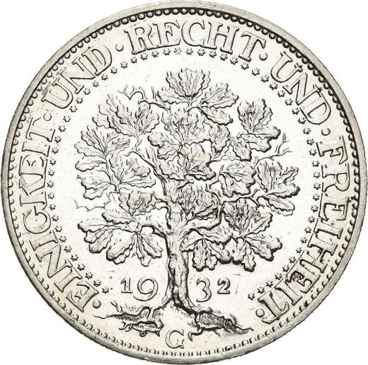 Reverso 5 Reichsmarks 1932 G "Roble" - valor de la moneda de plata - Alemania, República de Weimar