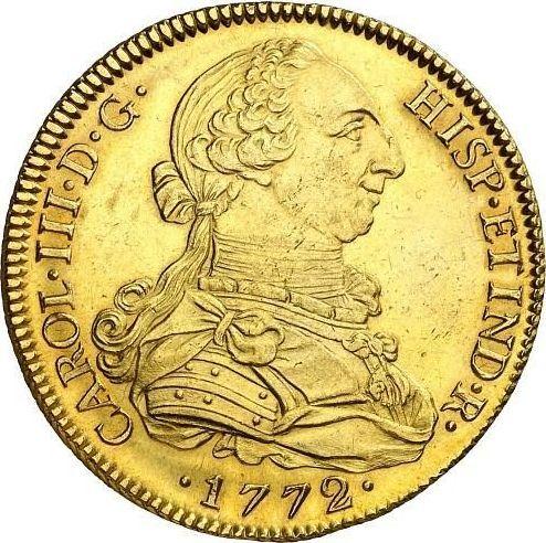 Avers 8 Escudos 1772 S CF - Goldmünze Wert - Spanien, Karl III
