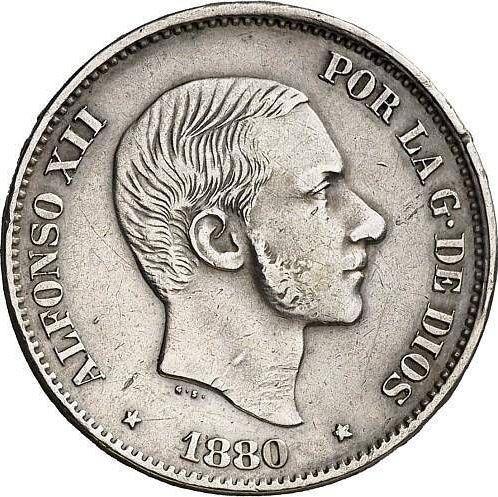 Awers monety - 50 centavos 1880 - cena srebrnej monety - Filipiny, Alfons XII