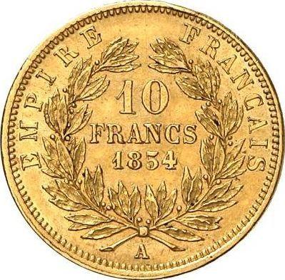 Reverso 10 francos 1854 A "Diametro pequeño" París Canto liso - valor de la moneda de oro - Francia, Napoleón III Bonaparte