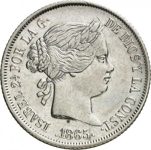 Аверс монеты - 40 сентимо эскудо 1865 года Семиконечные звёзды - цена серебряной монеты - Испания, Изабелла II