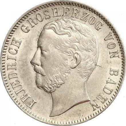 Аверс монеты - 1/2 гульдена 1868 года - цена серебряной монеты - Баден, Фридрих I
