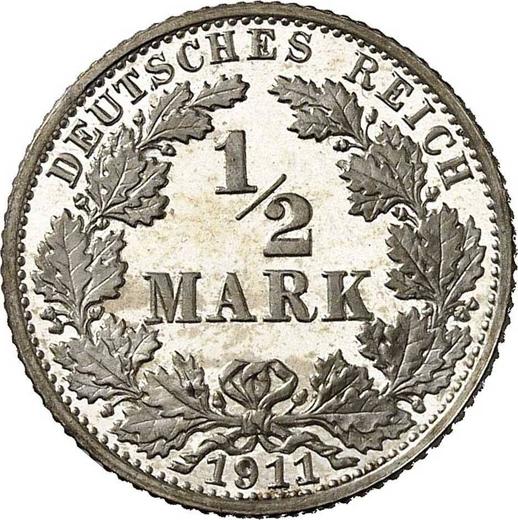 Аверс монеты - 1/2 марки 1911 года G "Тип 1905-1919" - цена серебряной монеты - Германия, Германская Империя