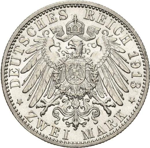 Реверс монеты - 2 марки 1913 года F "Вюртемберг" - цена серебряной монеты - Германия, Германская Империя