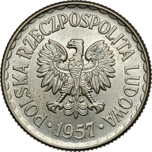 Аверс монеты - Пробный 1 злотый 1957 года Нейзильбер - цена  монеты - Польша, Народная Республика