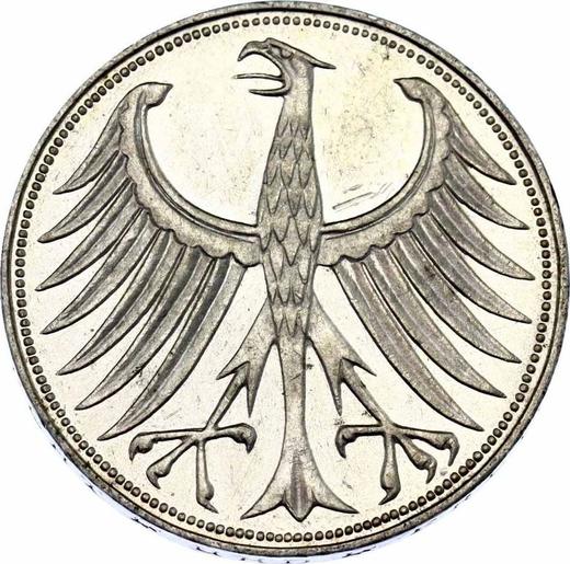 Реверс монеты - 5 марок 1958 года F - цена серебряной монеты - Германия, ФРГ