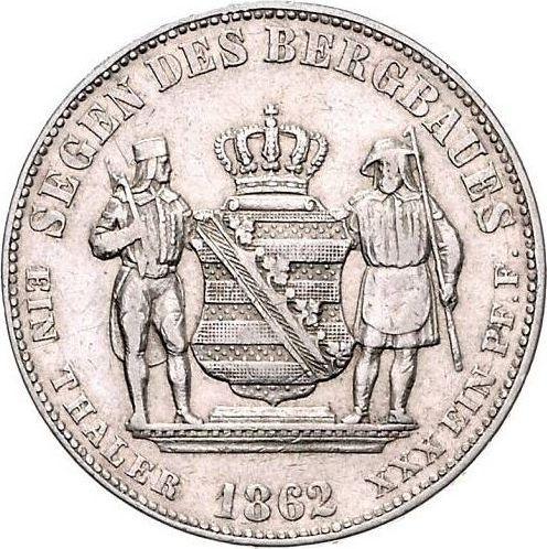 Реверс монеты - Талер 1862 года B "Горный" - цена серебряной монеты - Саксония-Альбертина, Иоганн
