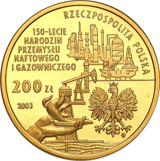 Аверс монеты - 200 злотых 2003 года MW NR "150 лет нефтяной и газовой промышленности" - цена золотой монеты - Польша, III Республика после деноминации