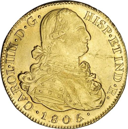 Аверс монеты - 8 эскудо 1805 года P JF - цена золотой монеты - Колумбия, Карл IV