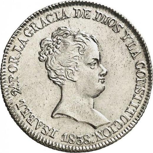 Anverso 4 reales 1838 B PS - valor de la moneda de plata - España, Isabel II
