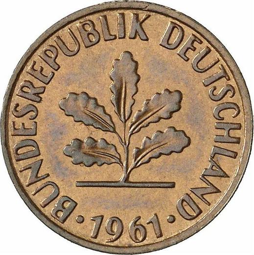 Реверс монеты - 2 пфеннига 1961 года J - цена  монеты - Германия, ФРГ