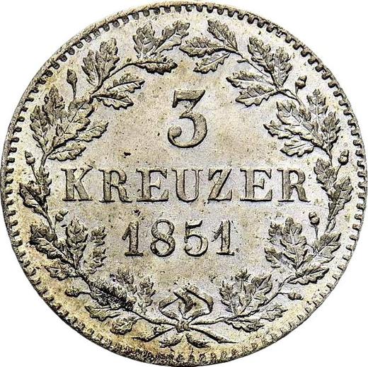Reverso 3 kreuzers 1851 - valor de la moneda de plata - Wurtemberg, Guillermo I