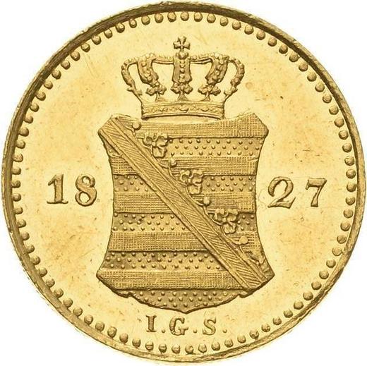 Reverso Ducado 1827 I.G.S. - valor de la moneda de oro - Sajonia, Federico Augusto I