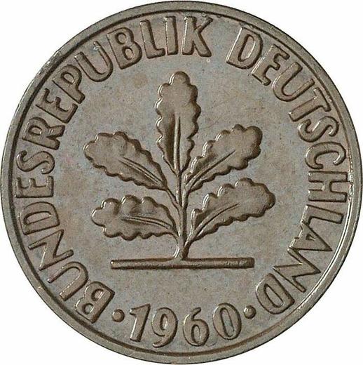 Реверс монеты - 2 пфеннига 1960 года J - цена  монеты - Германия, ФРГ