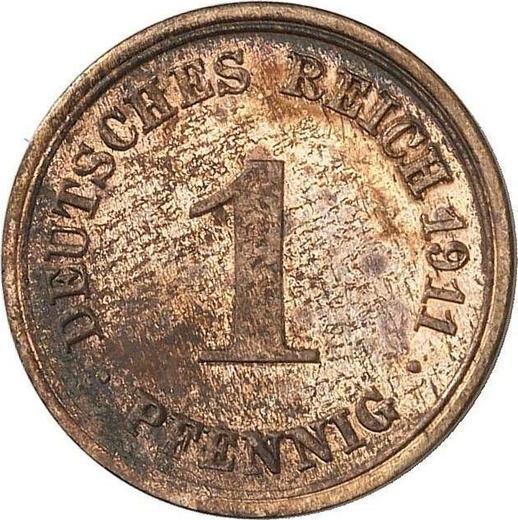Аверс монеты - 1 пфенниг 1911 года F "Тип 1890-1916" - цена  монеты - Германия, Германская Империя