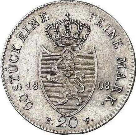 Реверс монеты - 20 крейцеров 1808 года R. F. - цена серебряной монеты - Гессен-Дармштадт, Людвиг I