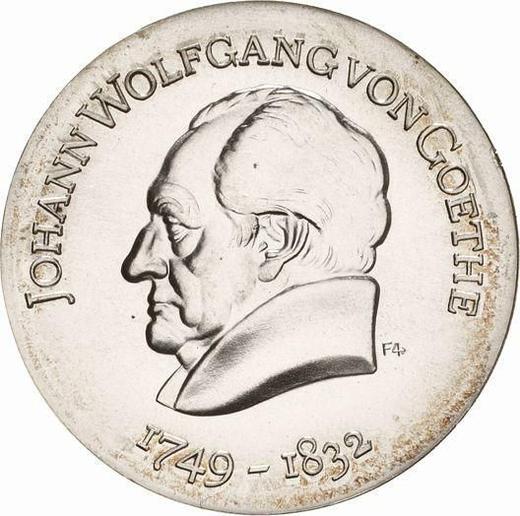 Аверс монеты - 20 марок 1969 года "Гёте" Гурт гладкий - цена серебряной монеты - Германия, ГДР