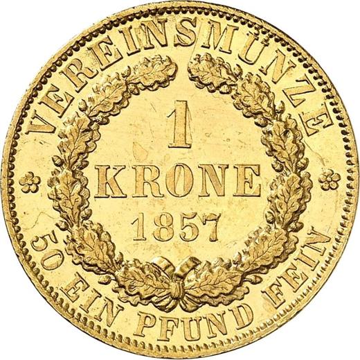 Реверс монеты - Пробная 1 крона 1857 года B - цена золотой монеты - Брауншвейг-Вольфенбюттель, Вильгельм