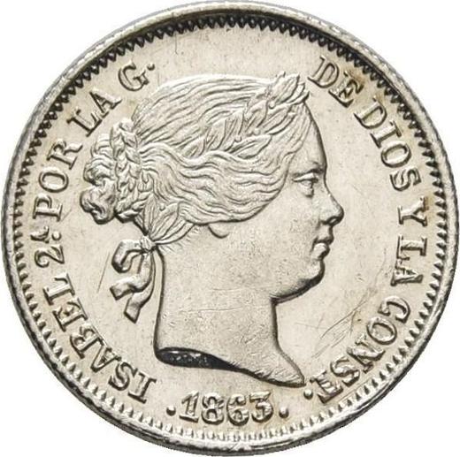 Аверс монеты - 1 реал 1863 года Семиконечные звёзды - цена серебряной монеты - Испания, Изабелла II