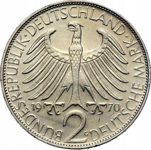Reverso 2 marcos 1970 G "Max Planck" - valor de la moneda  - Alemania, RFA
