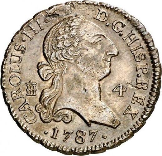 Anverso 4 maravedíes 1787 - valor de la moneda  - España, Carlos III