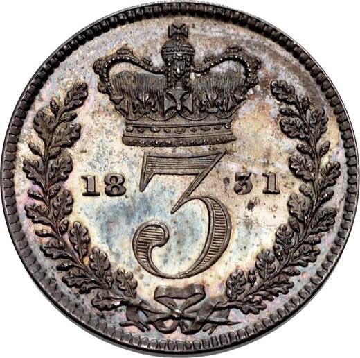 Reverso 3 peniques 1831 "Maundy" - valor de la moneda de plata - Gran Bretaña, Guillermo IV