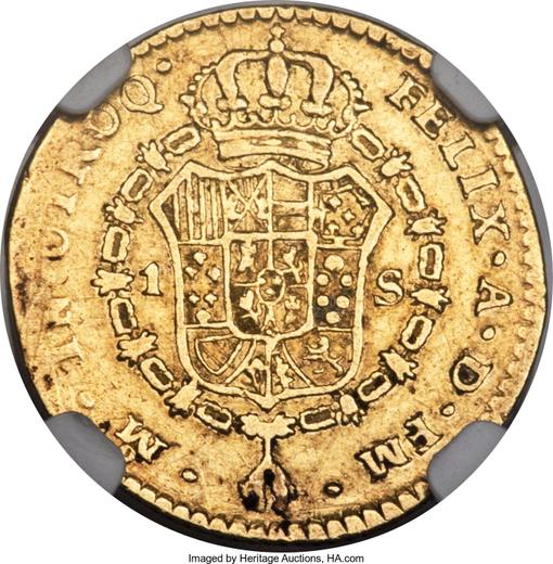 Реверс монеты - 1 эскудо 1777 года Mo FM - цена золотой монеты - Мексика, Карл III