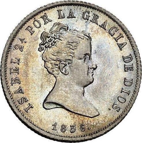 Аверс монеты - 2 реала 1836 года M DG - цена серебряной монеты - Испания, Изабелла II