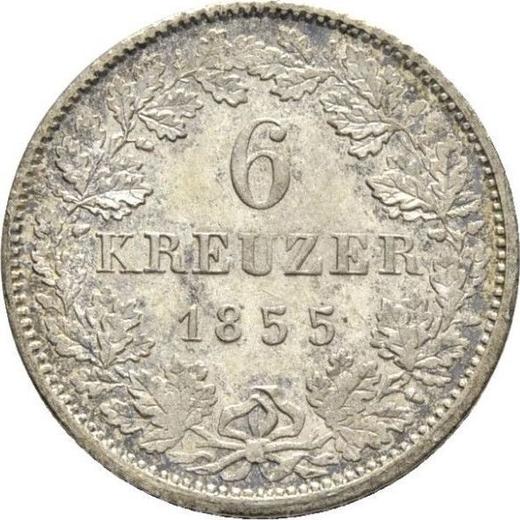 Rewers monety - 6 krajcarów 1855 - cena srebrnej monety - Hesja-Darmstadt, Ludwik III