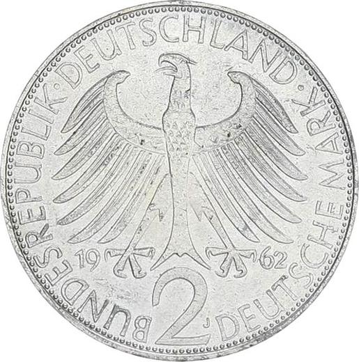 Reverso 2 marcos 1962 J "Max Planck" - valor de la moneda  - Alemania, RFA