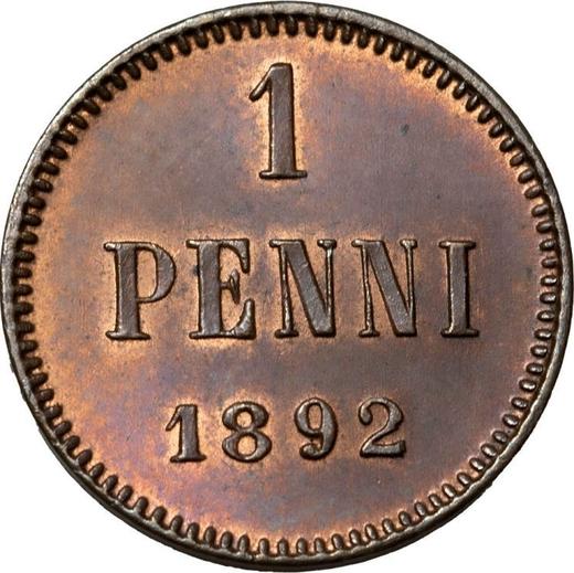 Реверс монеты - 1 пенни 1892 года - цена  монеты - Финляндия, Великое княжество