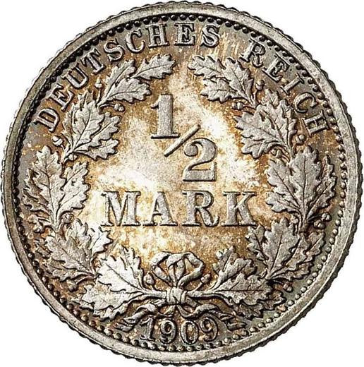 Аверс монеты - 1/2 марки 1909 года F "Тип 1905-1919" - цена серебряной монеты - Германия, Германская Империя