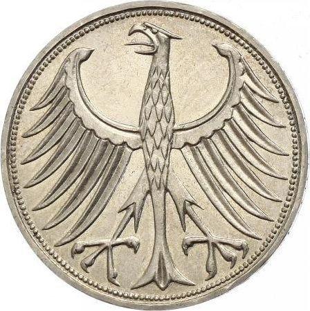 Реверс монеты - 5 марок 1961 года J - цена серебряной монеты - Германия, ФРГ