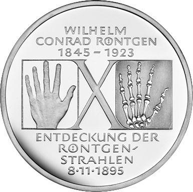 Anverso 10 marcos 1995 D "Röntgen" - valor de la moneda de plata - Alemania, RFA