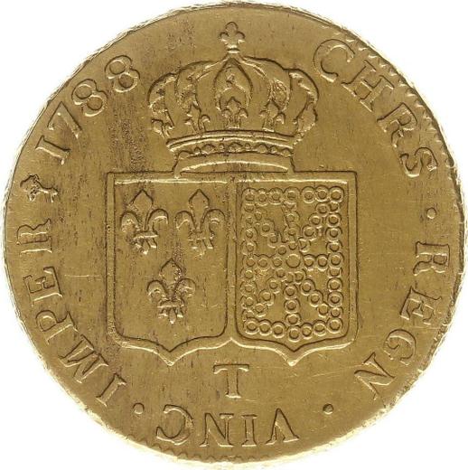 Реверс монеты - Двойной луидор 1788 года T Нант - цена золотой монеты - Франция, Людовик XVI