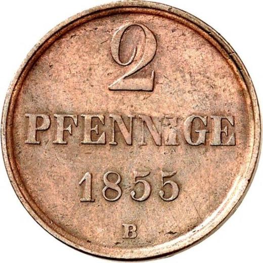 Реверс монеты - 2 пфеннига 1855 года B - цена  монеты - Брауншвейг-Вольфенбюттель, Вильгельм