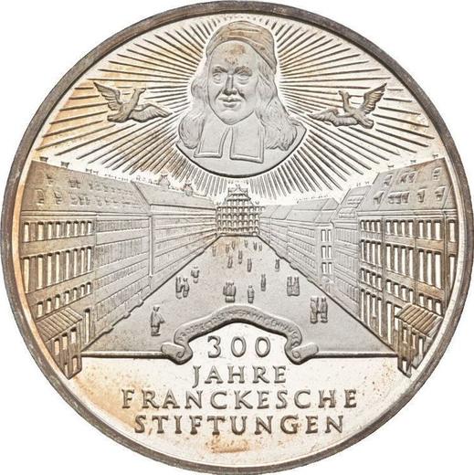 Аверс монеты - 10 марок 1998 года J "Социальные учреждения Франке" - цена серебряной монеты - Германия, ФРГ