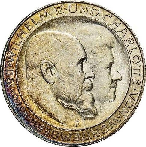 Obverse 3 Mark 1911 F "Wurtenberg" Silver Wedding "H" - low - Silver Coin Value - Germany, German Empire