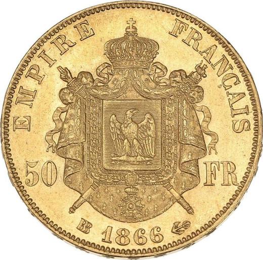 Reverso 50 francos 1866 BB "Tipo 1862-1868" Estrasburgo - valor de la moneda de oro - Francia, Napoleón III Bonaparte