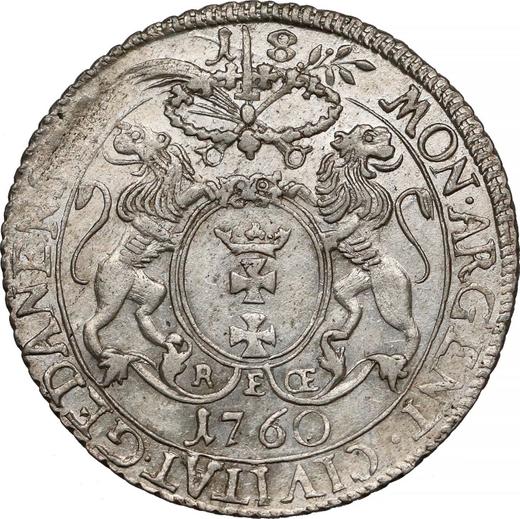 Rewers monety - Ort (18 groszy) 1760 REOE "Gdański" - cena srebrnej monety - Polska, August III