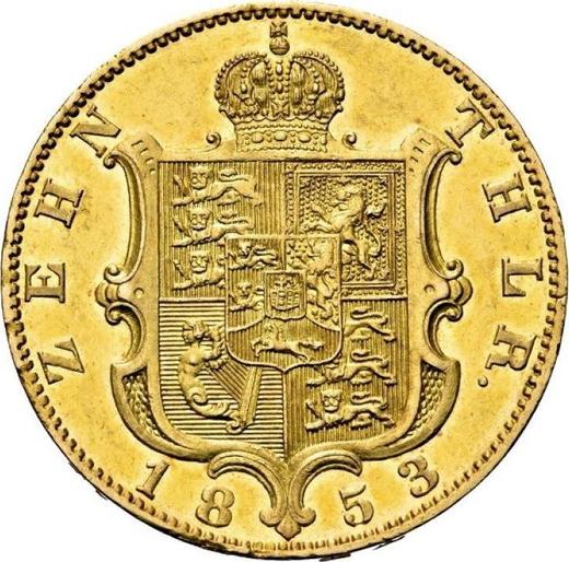 Rewers monety - 10 talarów 1853 B - cena złotej monety - Hanower, Jerzy V