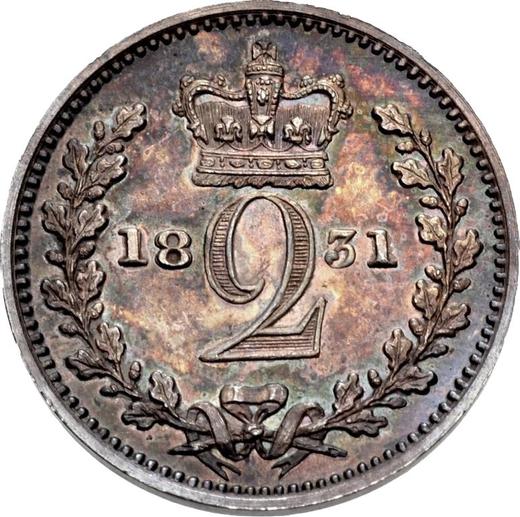 Reverso 2 peniques 1831 "Maundy" - valor de la moneda de plata - Gran Bretaña, Guillermo IV