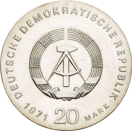 Reverso 20 marcos 1971 "Liebknecht y Luxemburg" - valor de la moneda de plata - Alemania, República Democrática Alemana (RDA)