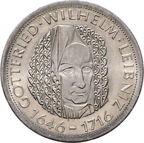 Awers monety - 5 marek 1966 D "Leibniz" Rant gładki - cena srebrnej monety - Niemcy, RFN