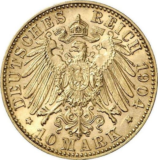 Реверс монеты - 10 марок 1904 года E "Саксония" - цена золотой монеты - Германия, Германская Империя