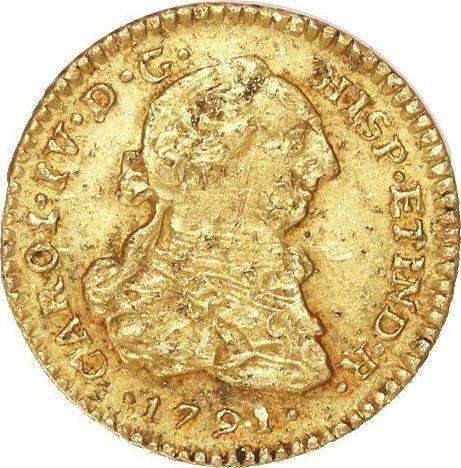 Awers monety - 1 escudo 1791 IJ - cena złotej monety - Peru, Karol IV